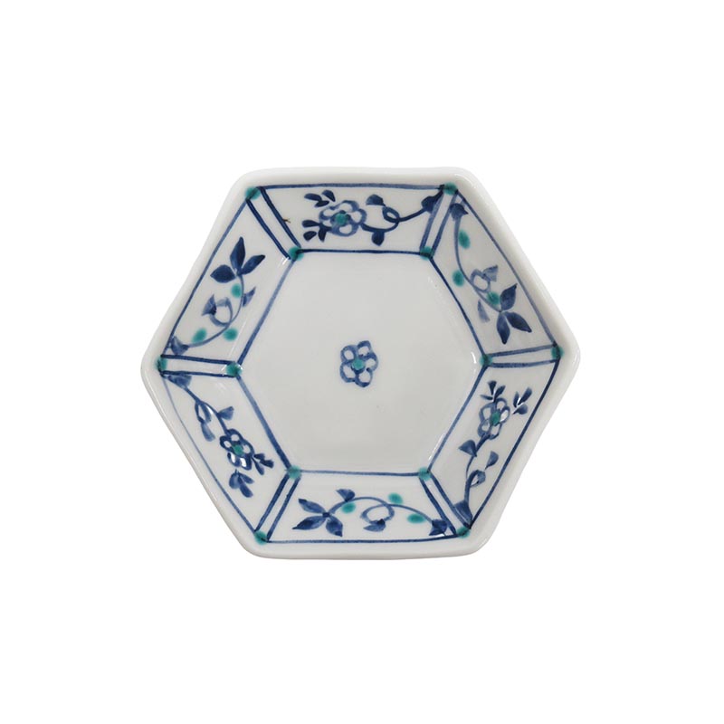 安東眉石窯  六角小付  小花文